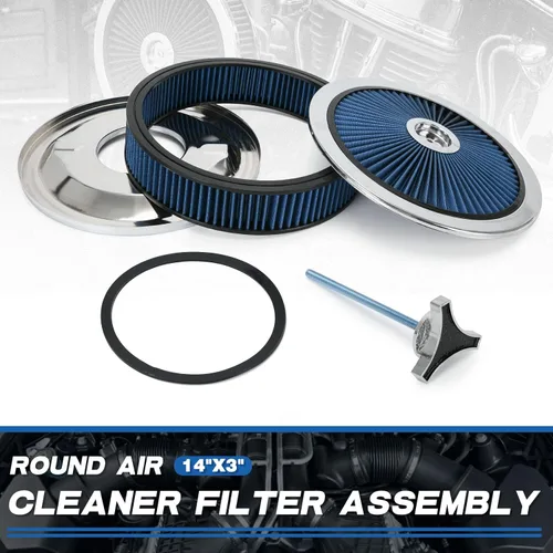 Miniatura 2 de PTNHZ Conjunto de filtro de filtro de aire redondo de 14 x 3 pulgadas con caburetor de tapa de flujo alto compatible con Chevrolet GMC Ford (azul)