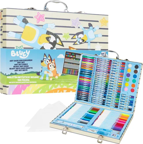 Miniatura 7 de Bluey Lápices de colores suministros de arte para niños y niñas, kit de dibujo, pintura, suministros escolares, kit de arte, estuche de viaje, Azul