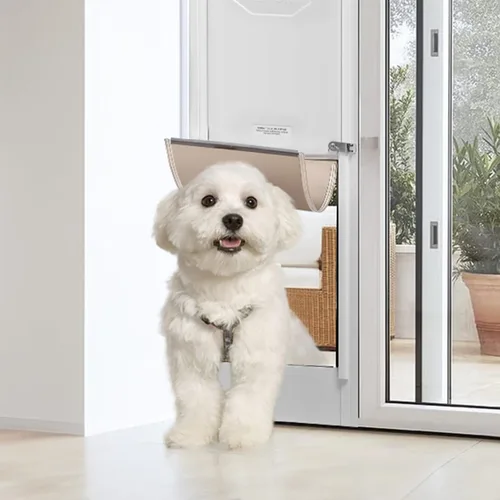 Miniatura 8 de VEVOR Puerta para perro para puerta corrediza de vidrio, 75 7/8 "-80 11/16 pulgadas de altura ajustable para puertas correderas, marco de aluminio