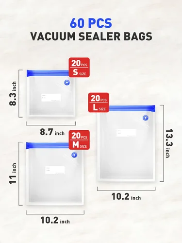 Miniatura 2 de 30 bolsas selladoras al vacío reutilizables para alimentos, bolsas de almacenamiento al vacío de 3 tamaños con clips de sellado y diseño a prueba
