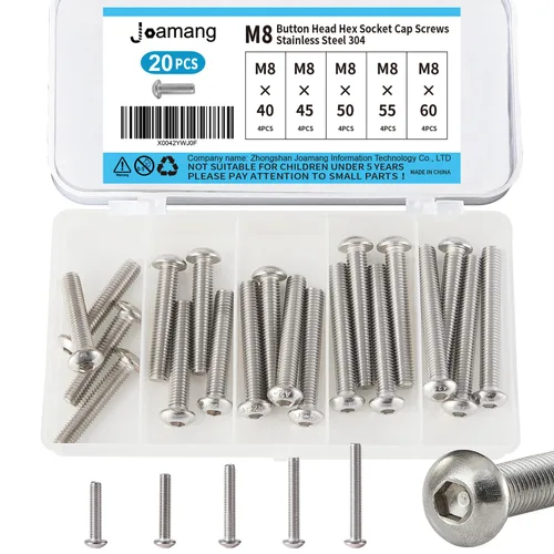 Miniatura 15 de Tornillos de cabeza de botón M8 x 0.472 in, 0.630 in, 0.709 in, 0.787 in, 0.984 in, acero inoxidable 304, unidad hexagonal Allen métrica, acabado