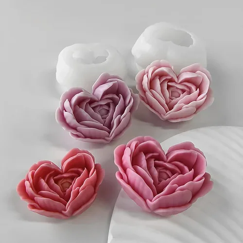 2 paquetes de moldes para velas en forma de corazón, moldes de silicona en forma de corazón y rosa para velas, moldes para velas de rosa para