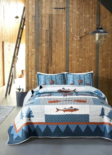 Miniatura 9 de Soul & Lane Juego de ropa de cama rústico para cabaña con diseño de oso - Tamaño individual con 1 funda, ropa de cama para cabaña en la naturaleza
