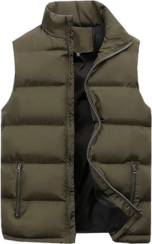 Miniatura 71 de WENKOMG1 Chaleco con capucha con doble cremallera para hombre, abrigo de color sólido, abrigo cálido y grueso, sin mangas, chaqueta suelta