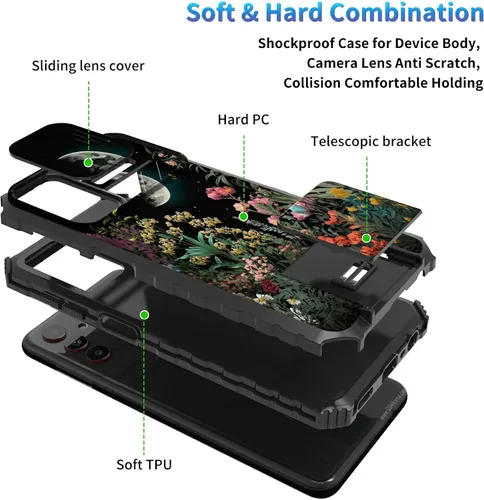Miniatura 809 de Funda para Samsung Galaxy S22 Ultra 5G, Galaxy S22 Ultra con cubierta de cámara deslizante, funda resistente de doble capa con función atril Black