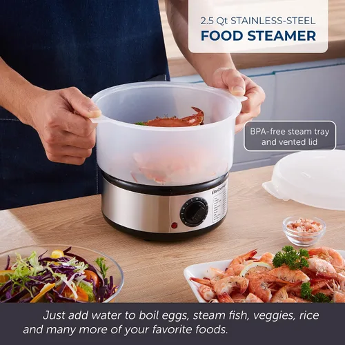 Miniatura 2 de Elite Gourmet EST250 - Mini vaporizador eléctrico compacto de alimentos y vegetales de 2.5 cuartos, 400 W con bandeja sin BPA, temporizador
