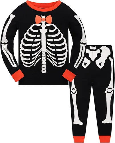 Pijamas de Halloween para niños y niñas, pijamas de esqueleto que brillan en la oscuridad, pijamas de calabaza para niños, ropa de dormir 100%