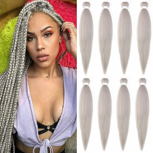 Miniatura 75 de Extensiones de cabello trenzado morado preestiradas, 20 pulgadas, 2 piezas de cabello sintético trenzado para niñas y mujeres, fiesta, disfraz
