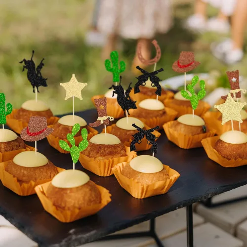 Miniatura 7 de 24 adornos de vaquero para cupcakes con purpurina, zapatos de caballo de vaquero, botas, púas de cupcakes, pistola de estrella, cactus, cupcakes