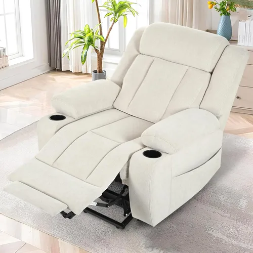 Miniatura 2 de cinkehome Sillón reclinable grande para ancianos, silla reclinable con reposapiés extendido, control remoto, portavasos, bolsillo lateral, forro