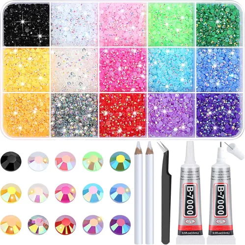 Miniatura 8 de Pegamento adhesivo B7000 con 14000 piezas de diamantes de imitación rosa intenso para manualidades, diamantes de imitación de color rosa AB gelatina
