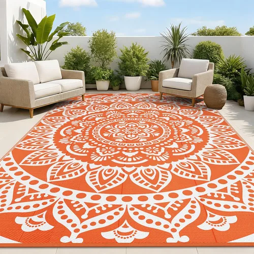 Miniatura 23 de Bsmathom Alfombra impermeable para exterior de 6'x9' reversible de pajita de plástico estilo boho para patio, terraza, camping, alfombras, portátil