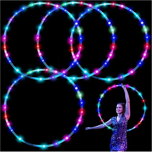 4Pack LED Hoop Dance Exercise Light Up Hoop for Kids Adults Children, 36in24in Fitness Equipment Weight Loss Auto Color Changing Strobe Glow Light 4