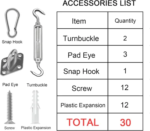 Miniatura 3 de Amagenix Kit de accesorios de vela para instalación de toldo triangular, 5 pulgadas, acero inoxidable de grado 304 para patio, jardín, al aire