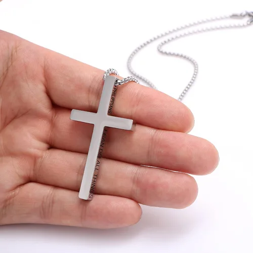 Miniatura 2 de Collar con dije de cruz cristiana para hombre de acero inoxidable chapado en oro o plata o negro religioso y minimalista para joyería de bautismo