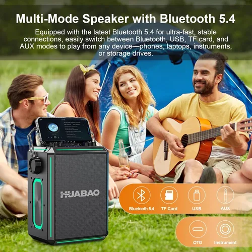 Miniatura 6 de Altavoz portátil de karaoke Bluetooth con 2 micrófonos inalámbricos, luces RGB, ajuste de agudos y graves, efectos de voz, entrada Negro