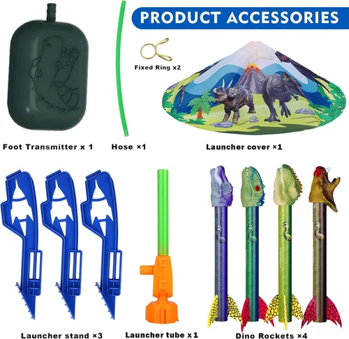 Miniatura 7 de Gizzjoy Lanzador de cohetes de juguete de dinosaurio para niños, lanza hasta 100 pies, 4 cohetes, juguetes exteriores para niños, juguetes