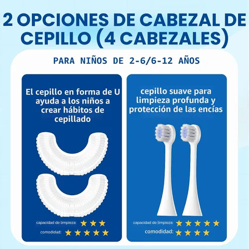 Miniatura 4 de DYCROL Cepillo de dientes eléctrico en forma de U para niños con 4 cabezales de cepillo, cepillo de dientes sónico para niños con 5 modos
