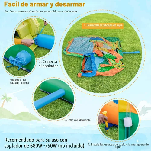 Miniatura 5 de BOUNTECH Tobogán acuático inflable, tobogán acuático 9 en 1 para niños, castillo de salto con fútbol acuático, piscina grande para salpicaduras