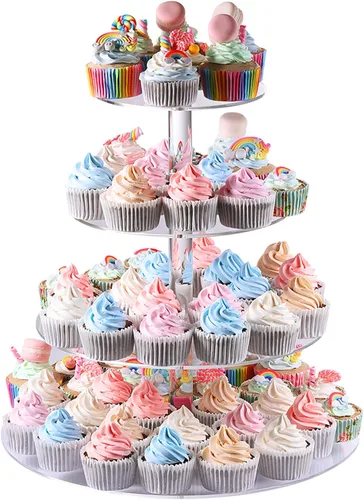 Miniatura 5 de AMEITECH Soporte para cupcakes, soporte redondo de 4 niveles para cupcakes, torre de postres, soporte de pastelería para bodas, cumpleaños, fiestas