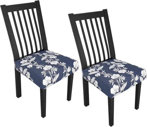 Miniatura 91 de Juego de 4 fundas elásticas para sillas de comedor, fundas para sillas de comedor con estampado floral, fundas para asientos de sillas con estampado