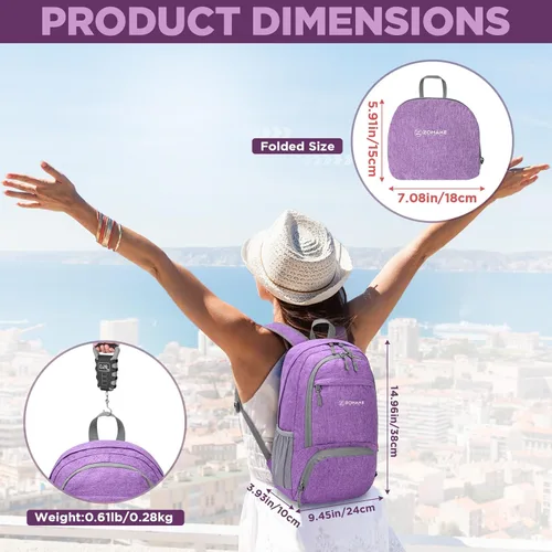 Miniatura 2 de ZOMAKE Mochila ultraligera plegable de 20L, mochilas plegables pequeñas resistentes al agua para senderismo, mochila de día colapsable para mujeres