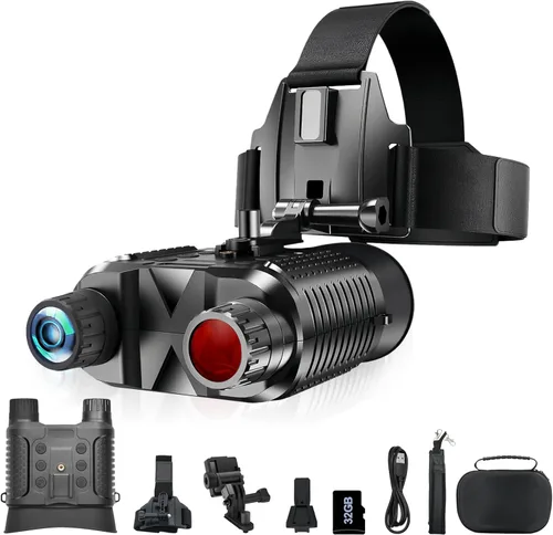 Gafas de visión nocturna montadas en la cabeza, prismáticos infrarrojos de 1312 pies para adultos, zoom 8X 7 niveles IR, tarjeta de 32 GB,