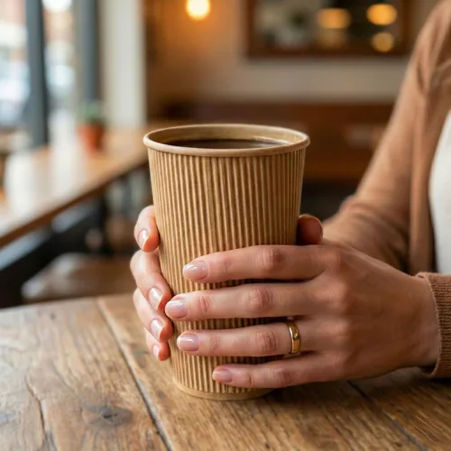Miniatura 5 de Restaurantware Vasos de café desechables de pared ondulada de 16 onzas, 500 vasos de papel kraft aislados con diseño de borde enrollado, las tapas