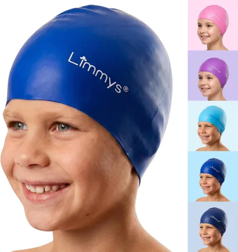 Limmys Gorro de natación de silicona para niños, suave, elástico, antideslizante, para niños y niñas, cómodo ajuste sin tirones, sello seguro para