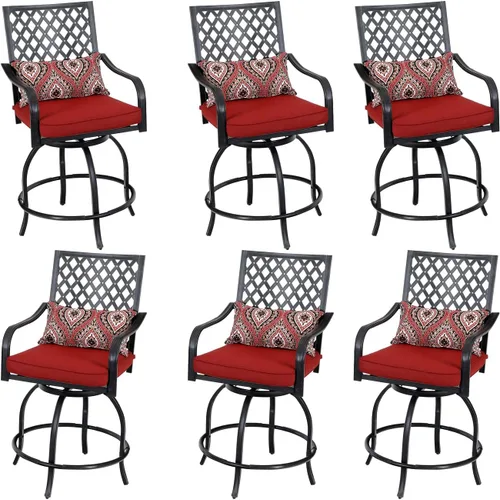 Miniatura 14 de PHI VILLA Juego de 2 sillas de bar para patio, taburete de bar con altura de mostrador con tela de textileno de secado rápido, reposabrazos y Blanco