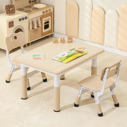 Hulaibit Mesa y 2 sillas para niños pequeños, juego de mesa y sillas para niños de altura ajustable, 31.5 pulgadas de largo x 23.6 pulgadas de Grano