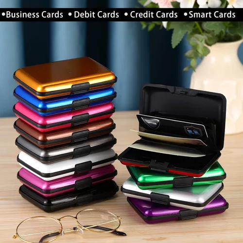Miniatura 4 de 12 piezas de bloqueo RFID para tarjetas de crédito, mini cartera delgada de aluminio de metal, protector de tarjeta de crédito, funda rígida
