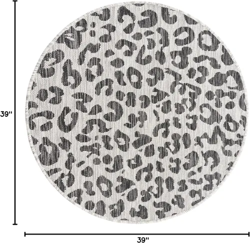 Miniatura 2 de Unique Loom Outdoor Safari Collection - Alfombra para exteriores, colección Safari (3 pies 3 pulgadas redonda, gris claro/gris) - Leopardo