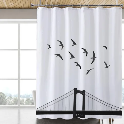 Miniatura 23 de LLSCL Cortina de ducha de tela azul con contrapeso inferior, calidad de hotel impermeable, 72 x 72 pulgadas, lavable a máquina Azul marino