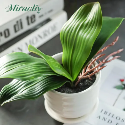 Miniatura 4 de Miracliy Orquídeas falsas, paquete de 6 hojas de orquídeas artificiales, tallos de vegetación sintética para jarrón, estante, escritorio, decoración