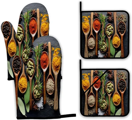 Miniatura 24 de Guantes de horno y soportes para ollas, The Kitchen is My Happy Place, resistentes al calor, guantes y soporte para ollas para decoración del hogar