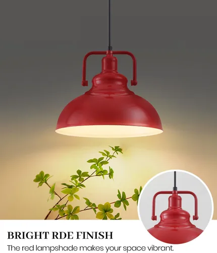 Miniatura 2 de Paquete de 2 luces colgantes rojas de granja, luces metálicas para isla de cocina, lámpara colgante vintage industrial para cocina, sala de estar