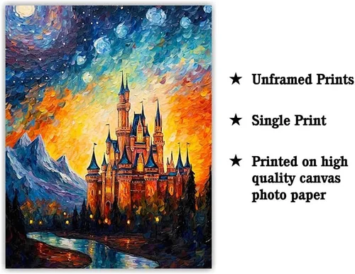 Miniatura 2 de Bestbuddy Pet 8X10 sin marco noche estrellada inspirada en el castillo medieval Edad Media Princesa Fantasía Niña Europa Familia Pintura al óleo