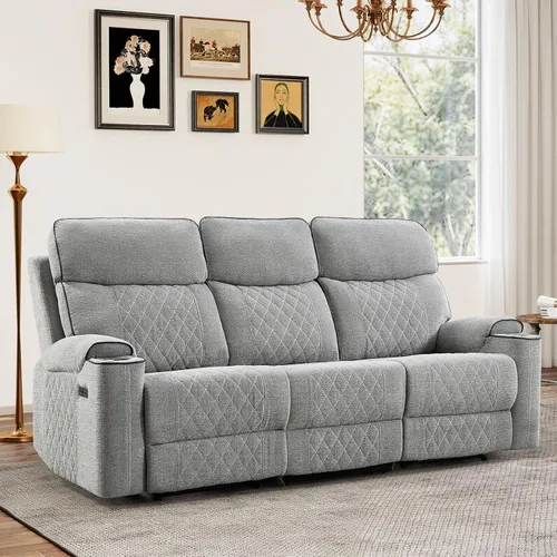 Miniatura 35 de HAOMARKETS Silla reclinable eléctrica para adultos con puerto USB, sofás reclinables eléctricos de tela suave con portavasos de metal, sillas