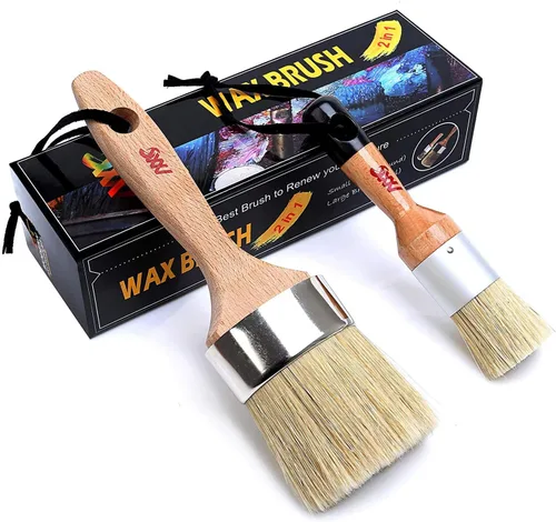 Juego de pinceles de pintura de tiza, paquete de 2 pinceles de cera, 2.5 pulgadas, grandes, cerdas naturales, perfecto para pintura de muebles,