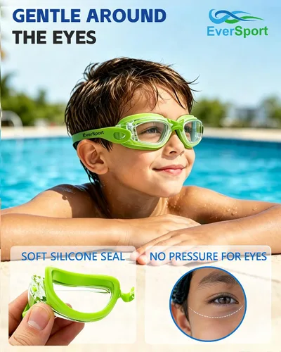 Miniatura 2 de EverSport Gafas de natación para niños, paquete de 2 gafas de natación para niños y adolescentes, gafas de natación antivaho anti-UV para jóvenes
