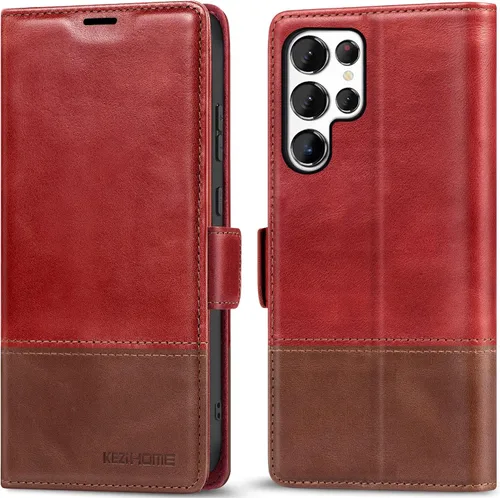 Miniatura 18 de KEZiHOME Funda para Galaxy S23 Ultra, de cuero genuino [bloqueo RFID], funda tipo cartera, ranura para tarjetas con tapa magnética y soporte