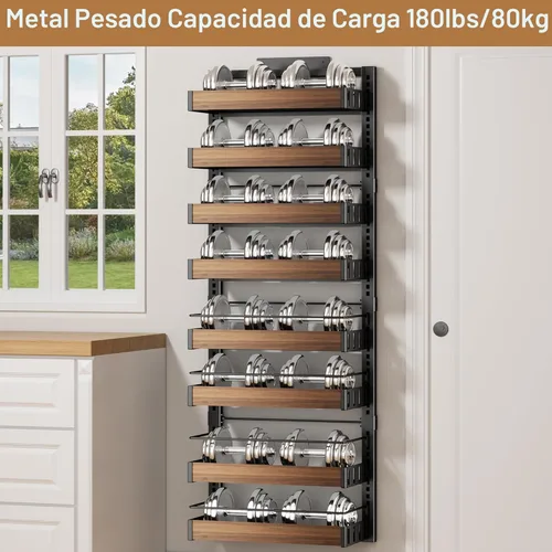 Miniatura 8 de POKIPO Organizador de despensa de 8 niveles sobre la puerta, 2 en 1 para montaje en pared o estante de especias colgante, estantes de condimentos