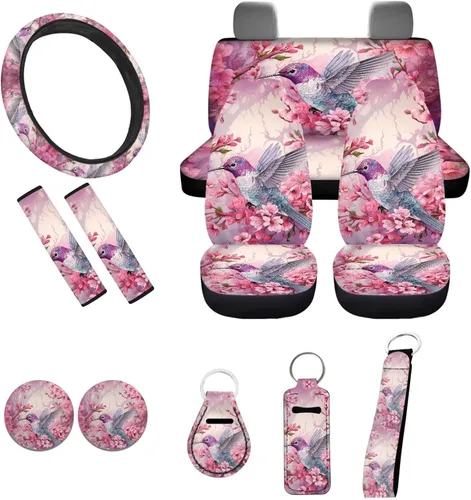 Miniatura 13 de Accesorios estéticos para automóvil, juego completo de fundas de asiento de automóvil con flores bohemias para mujeres, damas, juego de decoración
