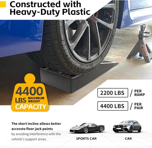 Miniatura 5 de MAXXHAUL 50699 Rampas de automóvil de perfil bajo para mantenimiento y exhibición de vehículos, inclinación corta para soporte de gato de piso
