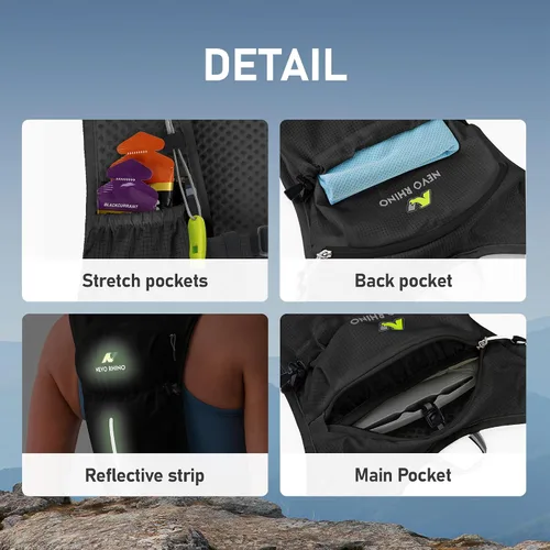 Miniatura 7 de N NEVO RHINO Chaleco para Correr, Chaleco de Hidratación Ligero, Mochila de Agua Aislada con Vejiga de Agua de 1.5L para Senderismo, Camino