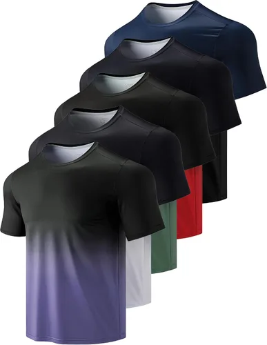 Miniatura 20 de Paquete de 5 camisetas de manga corta para hombre con cuello redondo y de secado rápido Camisetas atléticas para correr, entrenar en el gimnasio