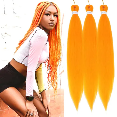 Miniatura 50 de Extensiones de cabello trenzado preestirado colorido, 3 colores, mezcla de cabello trenzado para niñas, 26 pulgadas, 3 paquetes