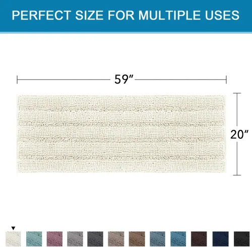 Miniatura 2 de H.VERSAILTEX Alfombras de baño antideslizantes de lujo de chenilla a rayas para el baño, alfombra absorbente antideslizante, suave y esponjosa, Crema
