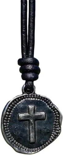 Miniatura 13 de Collar de Cruz de Cuero para Hombres - Moneda de Cruz para Hombre, Colgante Religioso, Collares de Medallón, Regalo de Navidad, Colgante Católico
